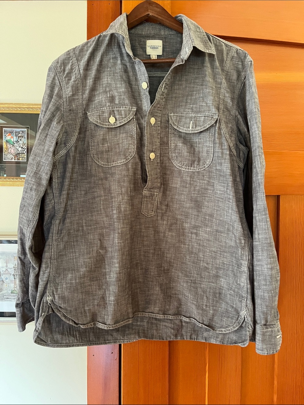 Lands' End Gray Long-Sleeve Casual Workshirt